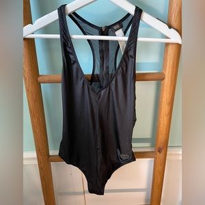 DIESEL shiny black one piece swim suit with sheer back